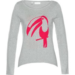 Swetry damskie: Sweter z dłuższymi bokami bonprix jasnoszary melanż – różowy hibiskus