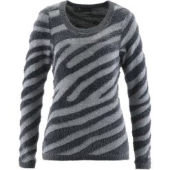 Sweter bonprix dymny szary - srebrny wzorzysty. Szare swetry klasyczne damskie bonprix, z okrągłym kołnierzem. Za 109,99 zł.