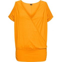 Shirt "nietoperz" bonprix żółto-pomarańczowy. Pomarańczowe koszulki damskie marki bonprix, bez wzorów, bez kołnierzyka, bez rękawów. Za 74,99 zł.