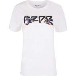 T- shirt Pepe Jeans. Białe koszulki damskie Pepe Jeans, bez wzorów, z jeansu, bez kołnierzyka, bez rękawów. Za 79,00 zł.