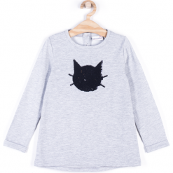 Koszulka. Szare bluzki dziewczęce marki CUTE CAT, z aplikacjami, z bawełny, z długim rękawem. Za 44,90 zł.
