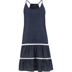 Sukienka plażowa bonprix niebieski. Niebieskie sukienki damskie bonprix, na plażę, bez wzorów, z tkaniny, bez kołnierzyka, bez rękawów. Za 69,99 zł.