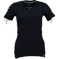 Koszulka "Jeline" w kolorze granatowo-kremowym. Niebieskie bez kategorii marki Geographical Norway Women & Kids, l, z nadrukiem, z bawełny, ze sznurowanym dekoltem. W wyprzedaży za 56,95 zł.