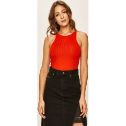 Calvin Klein Jeans - Top. Czerwone bluzki damskie Calvin Klein Jeans, s, bez wzorów, z elastanu, z okrągłym kołnierzem. Za 129,90 zł.