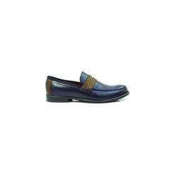 Granatowo-brązowe wsuwane buty męskie - loafers T104. Pomarańczowe mokasyny męskie Modini Moda Męska, ze skóry, młodzieżowe. Za 269,10 zł.