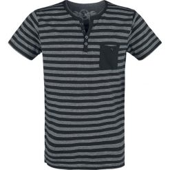 T-shirty męskie: Urban Surface Striped Button Shirt T-Shirt czarny/jasnoszary