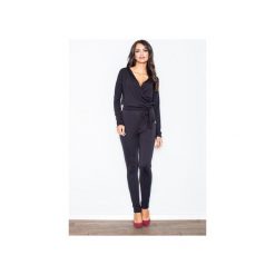Kombinezon M413 Czarny. Czarne kombinezony eleganckie FIGL, l, z materiału, dekolt w kształcie v, z długim rękawem, długie. Za 159,00 zł.