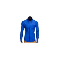 KOSZULA MĘSKA ELEGANCKA Z DŁUGIM RĘKAWEM K307 - NIEBIESKA. Niebieskie koszule męskie na spinki Ombre Clothing, m, z bawełny, ze stójką, z długim rękawem. Za 59,00 zł.