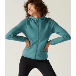 Bluza na zamek z kapturem Gym & Pilates 560 damska. Zielone bluzy damskie DOMYOS, l, bez wzorów, z elastanu, bez rękawów, z kapturem. Za 159,99 zł.