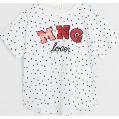 Mango Kids - T-shirt dziecięcy Mnglogo 110-164 cm. Białe bluzki dziewczęce Mango Kids, z aplikacjami, z bawełny, z okrągłym kołnierzem, z krótkim rękawem, krótkie, bez kaptura. Za 45,90 zł.