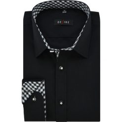Koszula Męska z Długim Rękawem, Slim-Fit, Czarna KSDWDSRE110. Czarne koszule męskie Desire, m, bez wzorów, z bawełny, eleganckie, bez kołnierzyka, z długim rękawem. Za 109,00 zł.