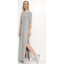 Szara Sukienka Maxi z Lamówkami. Szare długie sukienki marki Molly.pl, na co dzień, m, z dresówki, z długim rękawem. Za 98,90 zł.
