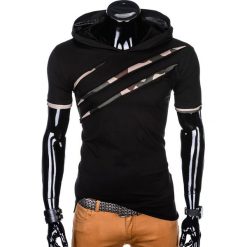 T-shirt męski z kapturem i nadrukiem S1019 - czarny. Czarne t-shirty męskie Ombre Clothing, s, z nadrukiem, z bawełny, z kapturem. Za 39,00 zł.