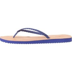 Chodaki damskie: Skórzane japonki "Slim Braided Nature" w kolorze beżowo-granatowym