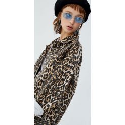 Jeansowa kurtka w panterkę. Kurtki damskie Pull&Bear, bez wzorów, z jeansu, bez kaptura. Za 139,00 zł.