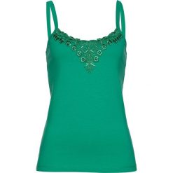 Top bonprix szmaragdowy. Zielone topy damskie bonprix, w koronkowe wzory, z koronki. Za 34,99 zł.