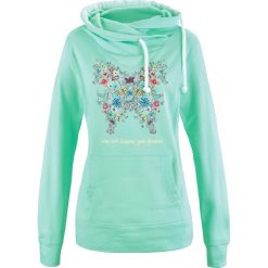 Bluzy damskie: Bluza z kapturem bonprix jasny miętowy z nadrukiem