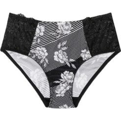 Figi maxi bonprix czarno-srebrny matowy z nadrukiem. Czarne majtki damskie bonprix, w paski, z koronki. Za 34,99 zł.