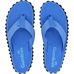 Gumbies - Japonki Duckbill. Niebieskie klapki damskie Gumbies, w paski, z bawełny, bez obcasa, na obcasie. W wyprzedaży za 69,90 zł.
