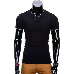 T-SHIRT MĘSKI BEZ NADRUKU S667 - CZARNY. Czarne t-shirty męskie z nadrukiem Ombre Clothing, m, z bawełny, ze stójką. Za 35,00 zł.