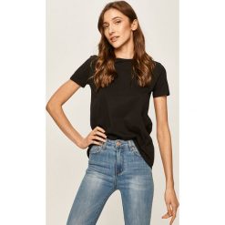 Answear - T-shirt. Czarne bluzki damskie ANSWEAR, s, bez wzorów, z bawełny, z okrągłym kołnierzem. Za 49,90 zł.