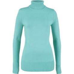 Sweter z golfem bonprix morski pastelowy. Niebieskie swetry damskie bonprix, bez wzorów, bez rękawów, bez kaptura. Za 49,99 zł.