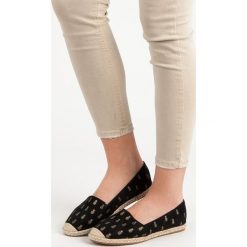 CZARNE ESPADRYLE W ANANASY. Czarne baleriny damskie LUCKY SHOES, bez wzorów, bez obcasa. Za 39,90 zł.