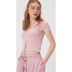 T-shirt ze ściągaczem - Różowy. Różowe t-shirty damskie Sinsay, s, bez wzorów, bez kołnierzyka. Za 24,99 zł.