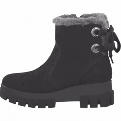 Tamaris damskie botki zimowe 26473 38 czarne. Czarne botki damskie Tamaris, na zimę, bez obcasa, bez zapięcia. W wyprzedaży za 329,00 zł.