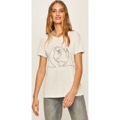 Answear - T-shirt. Białe bluzki damskie ANSWEAR, s, z nadrukiem, z bawełny, z okrągłym kołnierzem. Za 59,90 zł.