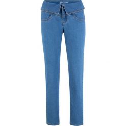 Wygodne dżinsy ze stretchem z wywijanym paskiem CLASSIC FIT bonprix niebieski. Niebieskie jeansy damskie bonprix, bez wzorów, z jeansu. Za 44,99 zł.