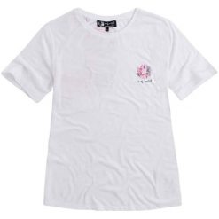 T-shirt w kolorze białym. Białe t-shirty damskie Pepe Jeans, m, z aplikacjami, z bawełny, z okrągłym kołnierzem. W wyprzedaży za 89,95 zł.