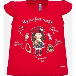 Mayoral - T-shirt dziecięcy 68-98 cm. Czerwone bluzki dziewczęce Mayoral, z nadrukiem, z elastanu, z okrągłym kołnierzem, z krótkim rękawem, krótkie, bez kaptura. Za 64,90 zł.