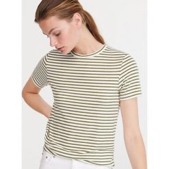 T-shirt w paski - Brązowy. Pomarańczowe t-shirty damskie Reserved, xl, w paski, bez kołnierzyka. W wyprzedaży za 19,99 zł.