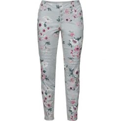 Spodnie Skinny bonprix szary z nadrukiem. Zielone rurki damskie marki bonprix, w kropki, z kopertowym dekoltem, kopertowe. Za 79,99 zł.