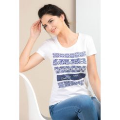 Bluzka z printem. Szare bluzki damskie Monnari, bez wzorów, z bawełny, bez kołnierzyka. Za 39,95 zł.