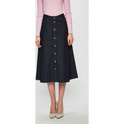 Tommy Hilfiger - Spódnica. Niebieskie spódniczki damskie TOMMY HILFIGER, na co dzień, bez wzorów, z bawełny, casualowe, z podwyższonym stanem, midi, rozkloszowane. W wyprzedaży za 359,90 zł.