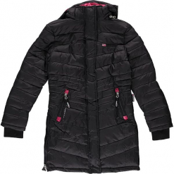 Parka zimowa w kolorze czarnym. Czarne kurtki dziewczęce Geographical Norway Kids & Women, na zimę, z aplikacjami. W wyprzedaży za 250,95 zł.