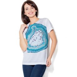 Colour Pleasure Koszulka damska CP-030 288 biało-niebieska r. XL/XXL. Białe bluzki damskie marki Colour pleasure, xl. Za 70,35 zł.