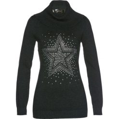 Sweter z golfem i aplikacją ze sztrasów bonprix antracytowy melanż. Szare swetry damskie bonprix, z aplikacjami, z długim rękawem. Za 99,99 zł.