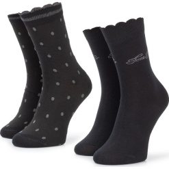Zestaw 2 par wysokich skarpet damskich TOM TAILOR - 97128 Struc.Dots Black 610. Czarne skarpetki damskie Tom Tailor, bez wzorów, z elastanu. Za 35,00 zł.