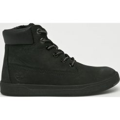 Timberland - Buty dziecięce Davis Square. Zielone trampki chłopięce Timberland, bez wzorów, ze skóry, sportowe, z okrągłym noskiem, na sznurówki. W wyprzedaży za 139,90 zł.