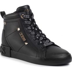 Sneakersy GUESS - Portly FL5POR LEA12 BLACK. Czarne półbuty damskie Guess, z aplikacjami, ze skóry ekologicznej, bez obcasa, na obcasie, bez zapięcia. W wyprzedaży za 479,00 zł.