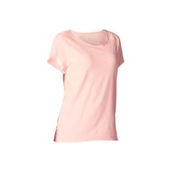 Koszulka do jogi krótki rękaw damska. Białe koszulki damskie DOMYOS, xl, bez wzorów, z elastanu, bez kołnierzyka, z krótkim rękawem. Za 44,99 zł.