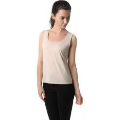 Top w kolorze beżowym. Brązowe topy damskie Far Far Fashion, Ryłko by Agnes&Paul, bez wzorów, z dekoltem karo. W wyprzedaży za 49,95 zł.