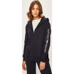 Emporio Armani - Bluza. Niebieskie bluzy damskie Emporio Armani, s, z nadrukiem, z elastanu, bez rękawów, z kapturem. Za 499,90 zł.