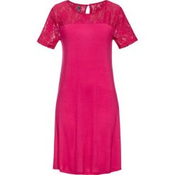 Sukienka z koronkową wstawką bonprix ciemnoróżowy. Różowe sukienki damskie bonprix, bez wzorów, z koronki, eleganckie, bez kołnierzyka, bez rękawów. Za 49,99 zł.