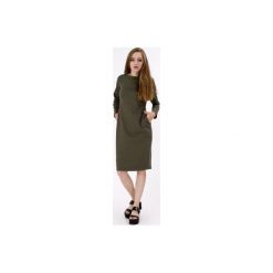 Sukienka 3D Khaki. Zielone sukienki damskie marki Sthorm, do pracy, s, bez wzorów, z bawełny, biznesowe, bez kołnierzyka, bez rękawów, długie. Za 249,00 zł.