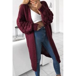 Kardigan ZOGA BORDO. Czerwone bluzy damskie Kardigan ZOGA BORDO, uniwersalny, bez wzorów, z dzianiny, bez rękawów, bez kaptura. W wyprzedaży za 99,00 zł.