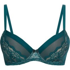 Biustonosz usztywniany bonprix niebieskozielono-cielisty. Niebieskie biustonosze bardotka bonprix, z koronki. Za 44,99 zł.